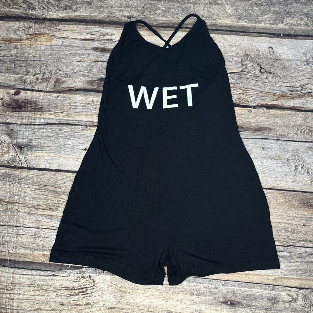 SHEIN Womens XL Black WET Graphic Cross-Back Romper Bodysuit Sleeveless